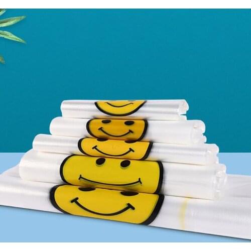 50pcs Transparent Smile Carry Out Bags Retail Supermarket Grocery Food Fruit Packaging Plastic Shopping Gift Bag Vest Pouches