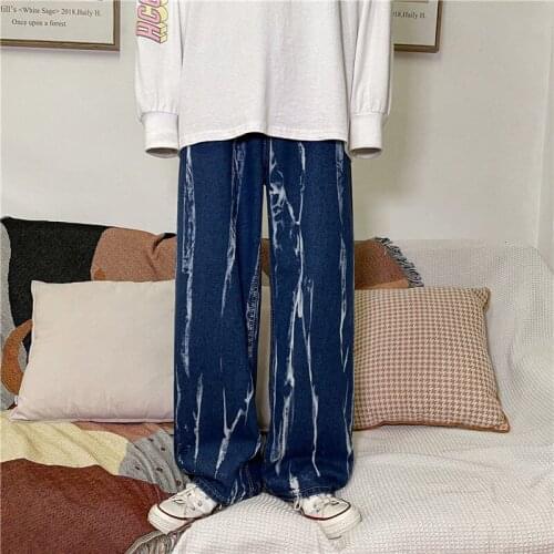 Tie-dye Straight Jeans Casual Loose Mopping 9-points Washed Denim Trousers High Street Trend Hiphop Wide-leg Pants Four Seasons