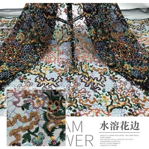 Sequins Embroidered Cloth Lace Mesh Embroidery Fabrics Fashion Banquet Evening Dress Fabric