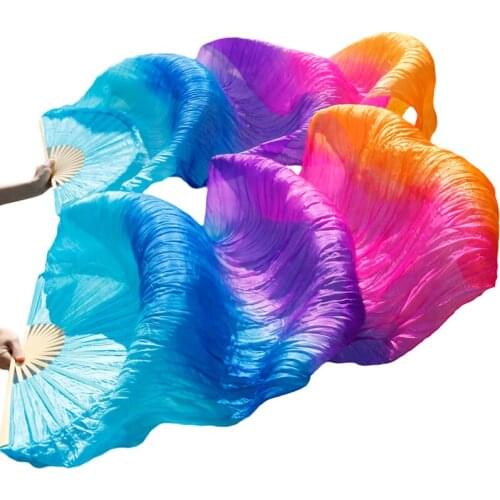 100% Natural Silk Dance Props Fans 1 Pair Left+Right hand Belly Dance Silk Fans Turquoise+Royal blue+Purple+Rose+Orange 180x90cm