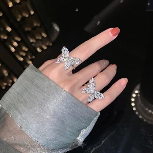 Luxury Elegant Big Butterfly 925 Sterling Silver Ring for Women Unique Bling Zircon Personality Adjustable Rings Party Jewelry