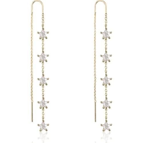 Luxury Star Cubic Zirconia Long Earrings for Women Gold Silver Color Ear Line Square Drop Earrings Korean Fashion Jewelry Gifts