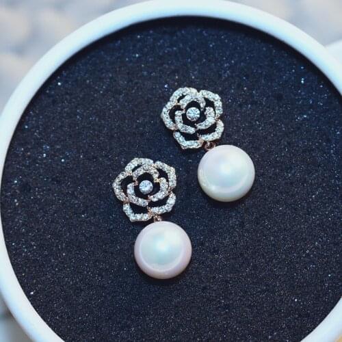 Flowers Pearls Luxury Famous Brand Boucles Jewelry Earrings For Women Rhinestone Rose Fancy Earring