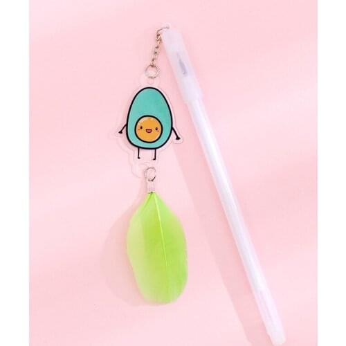 24 PCs Neutral Pens Korean Creative Avocado Feather Pendant Gel Pen Cute Pens Kawaii Stationery School Supplies Gifts Wholesale