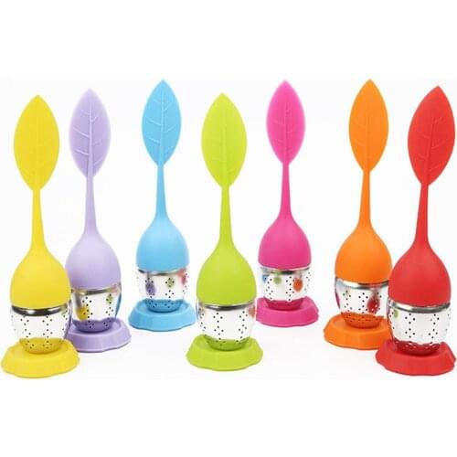 Silicone Loose Leaf Tea Infuser Stainless Steel Fine Mesh Tea Filter Long-Handled Drip Tray Perfect Tea Strainers for All Types