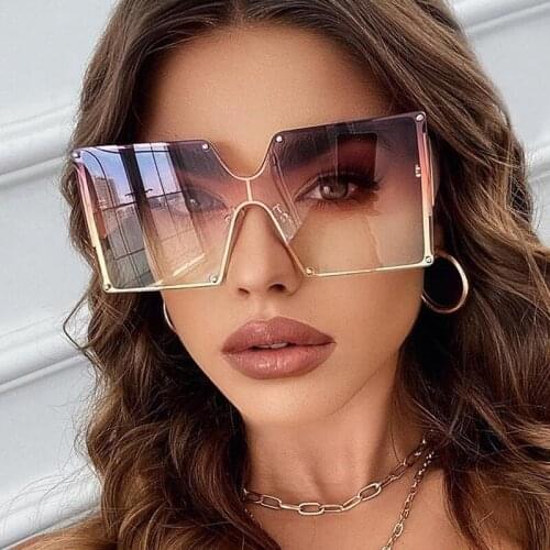 Oversized Square Sunglasses Women Rimless Men Sun Glasses Big One Piece Gradient Luxury Shades Retro UV400 Vintage Gafas De Sol