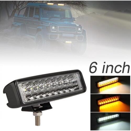 Ultra Bright 6 Inch 54W White+Yellow LED Work Light Bar Waterproof Warning Light for Driving Offroad Car Tractor Truck 4x4 SUV