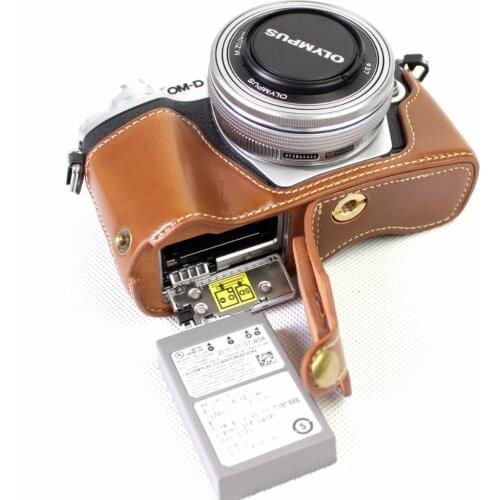 High Quality PU Leather Half Camera Bottom Case Bag Cover For Olympus EM10 II III 3 E-M10 Mark II III With Battery Opening Case