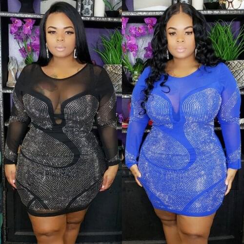 Womens Plus Size Elegant Mesh Contrast Pearl Beading Sleeve Stretchy Bodycon Pencil Dress