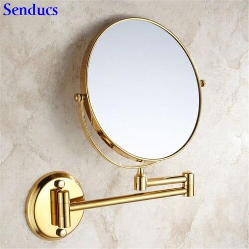Senducs Gold Bathroom Mirror 8 Inch Brass Bath Mirror Of 3x Magnifying Mirror For Fashion Folding Bathrrom Mirrors