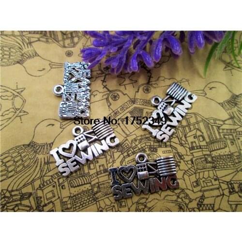 100pcs- I Love Sewing Charms, Antique Tibetan Silver Tone sewing Charms Pendants 12x20mm