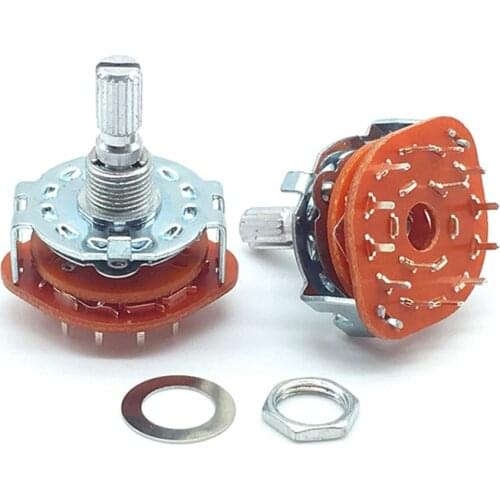RS25 Shaft Panel Mount 2P6T Band Rotary Switch Selector 2 Pole 6 Position 20MM Plum Shaft