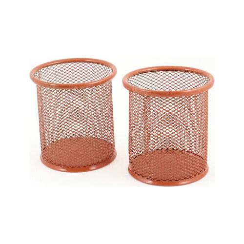 Home Office Hollow Out Pen Ballpen Organizer Case Holder Dark Orange 2 Pcs