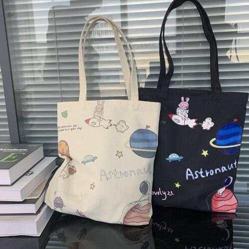 2021 Women Canvas Shouler Bags Korean Cartoon Gift Students Cotton Cloth Shopping Bag Eco Handbags Tote