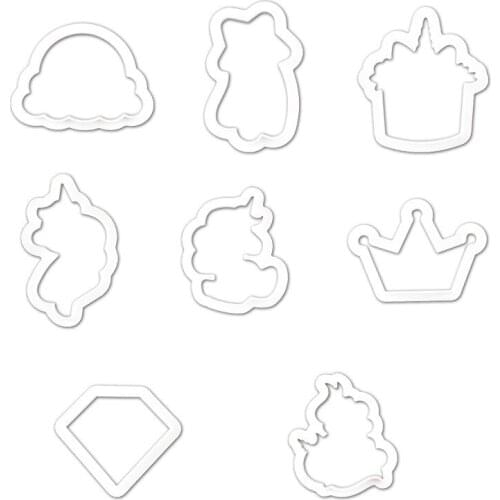 8 Pcs Family Unicorn Cookie Cutter Plastic Biscuit Knife Baking Fruit Cake Kitchen Tools Mold Embossing Printing