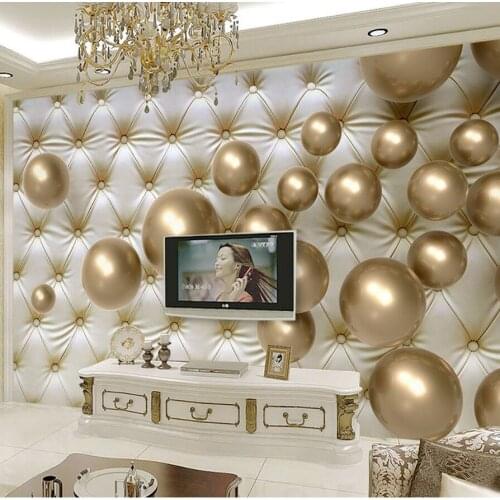 8D Murals Soft Fabric Bottom Metallic Ball 3d Wallpapers Murals for TV Background 3D Wall paper 3d Wall Photo Murals
