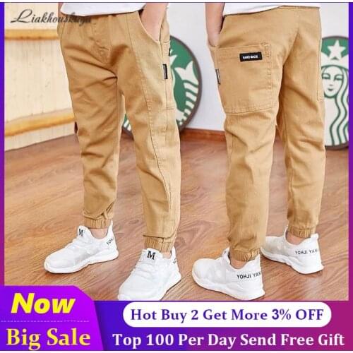 110-160cm Newest Spring Brand Kids Boys Pants Cotton Solid Cargo Pants Teenage Boy Multi-Pocket Trousers Casual Pants Streetwear
