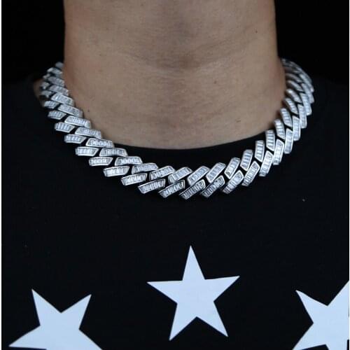 Men Women 19mm wide Square Cubic Zirconia Cuban Chains Hip Hop Iced Out Bling Jewelry Gold Silver Color Choker Necklace