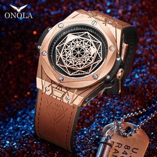 Men watch Brand ONOLA Luxury fashion unique sport 2021 new leather quartz watch men relogio masculino