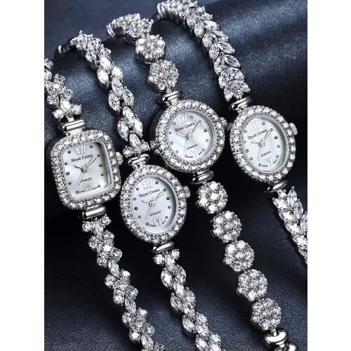 Royal Crown Lady Womens Watch Japan Quartz Jewelry Hours Fine Fashion Clock Claw-setting Crystal Bracelet Luxury Girl Gift Box