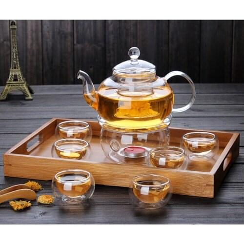 Tea Set High Borosilicate glass Tea Pot Set Infuser Coffee Tea Leaf Herbal 6 Cups Warmer Teapot Gift Kitchen accessories Home