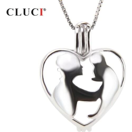 CLUCI 925 Sterling Silver Heart Shaped Women Pendant Jewelry Mothers Day Gift Silver 925 Cage Pendant Wish Pearl Locket SC244SB