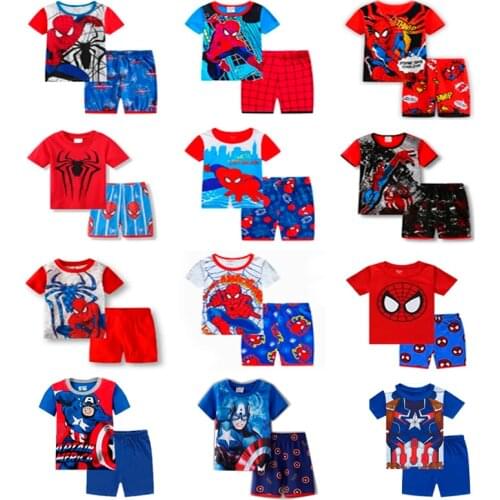 Childrens pajamas short sleeve T-shirt + sports pants set cartoon Spiderman childrens boy girl baby pajamas free delivery
