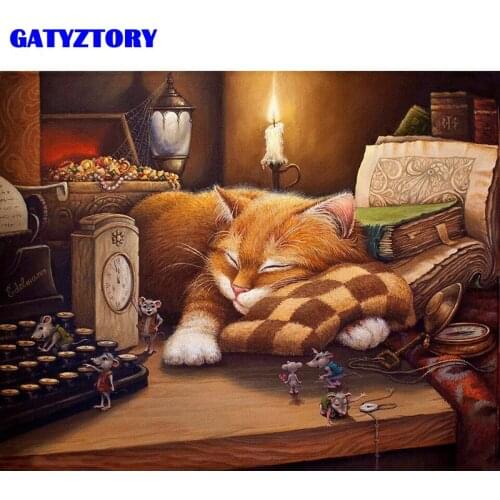 GATYZTORY Frame Cat Animals DIY Painting By Numbers Kit Acrylic Paint By Numbers Canvas Painting Handpainted For Home Decor Wall