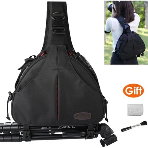 Canvas Sling Shoulder Bag Cross Body Triangle Camera Video Photo Tripod Case Waterproof w Rain Cover for Canon Nikon Sony SLR