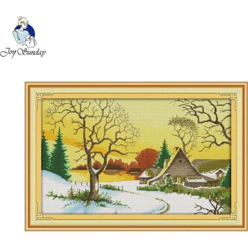 Joy Sunday DIY Painting Handmade Needlework Cross Stitch Set Embroidery Kit First Snow Design Cross-Stitching Home Decoration