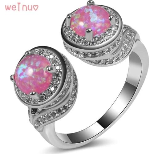 Pink Opal White Crystal U Type Ring 925 Sterling Silver Top Quality Fancy Jewelry Wedding Ring Size 5 6 7 8 9 10 11 A204