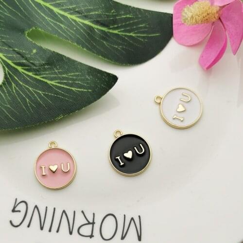 10pcs Round I Love You Pendant Disc Alloy Enamel Charms Tag DIY Jewelry Accessories Necklace Bracelet Headdress Handmade YZ815