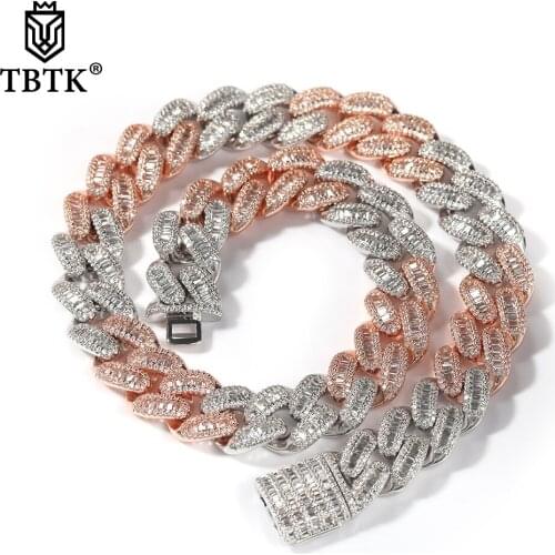 TBTK 14mm Miami Cuban Chain Necklace High Quality Micro Pave Cubic Zirconia Hip Hop Fashion Charm Jewelry Gift For Men