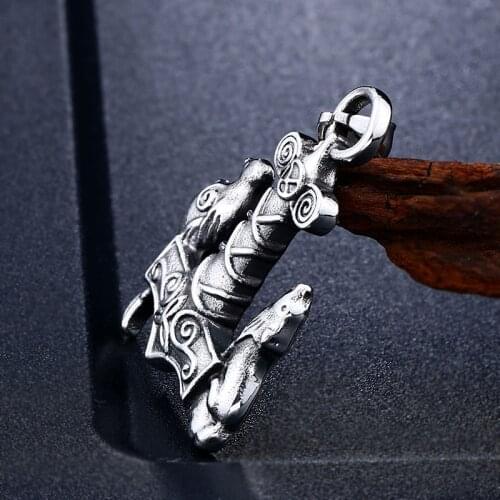 BEIER thors hammer mjolnir Bird and wolf pendant necklace viking scandinavian norse viking necklace with stainless steel chain