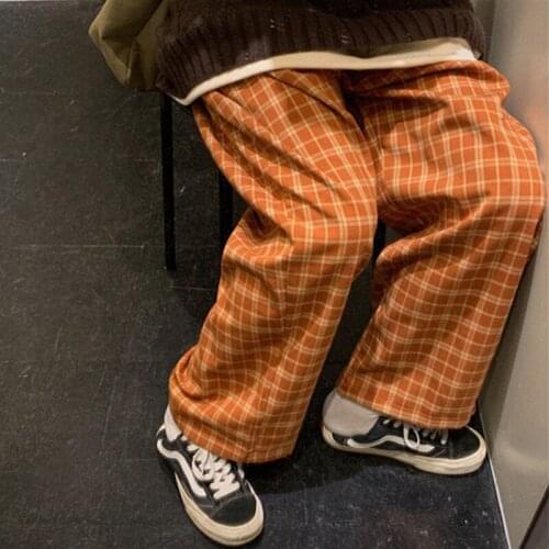 Mazefeng 2020 New Women Korean Plaid Casual Straight Pants Female Streetwear Wide Leg Pants Women Checkered Trousers Plus Size