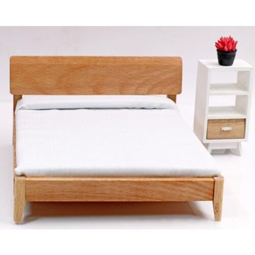 1/12 Scale Dollhouse Wooden Single Bed w/ White Sheet Miniature Furniture Bedroom Living Room Decoration