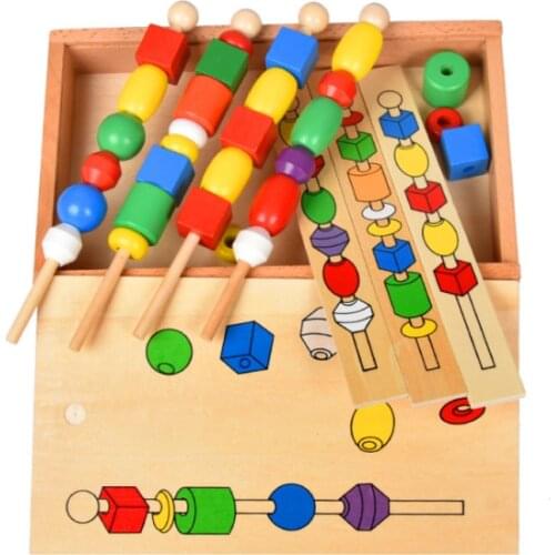 Montessori for kid Children educational toys wooden colorful shape stick Beading toys gifts for baby