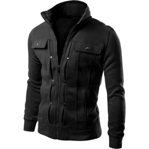 Winter jacket men 2021 Plus Size Men Solid Color Stand Collar Long Sleeve Zip Solid Color with Pockets Slim Jacket Coat Men