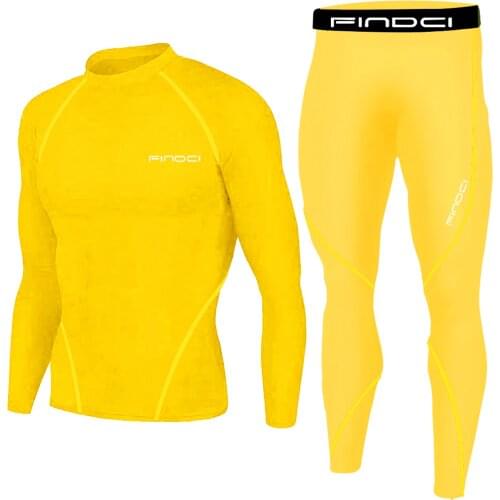 Findci Mens Sports Running Set Compression Shirt + Pants Skin-Tight Long Sleeves Quick Dry Fitness Tracksuit Gym Yoga Suits