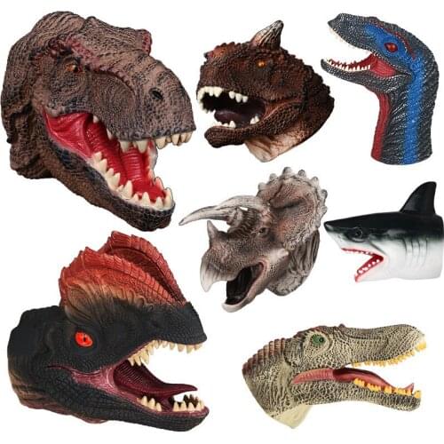 Soft Vinyl Rubber Animal Head Hand Puppet Figure Toys Gloves Model Gift Dinosaur Hand Puppet Toys For Halloween dress up