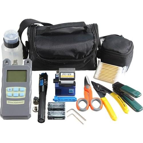 Fiber Optic FTTH ToolKits7In1 Optical Fiber Fiber Cleaver FC-6S/ Kevlar Strippers Optical Power Meter 1mW/ Visual Fault Locator
