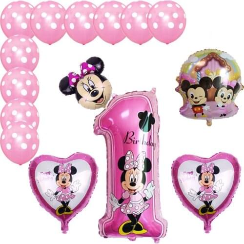 15pcs Minnie Mickey Latex Set Balloon Blue Pink Mickey Helium Ballon Wedding Birthday Party Decoration Kids Balloon Globos