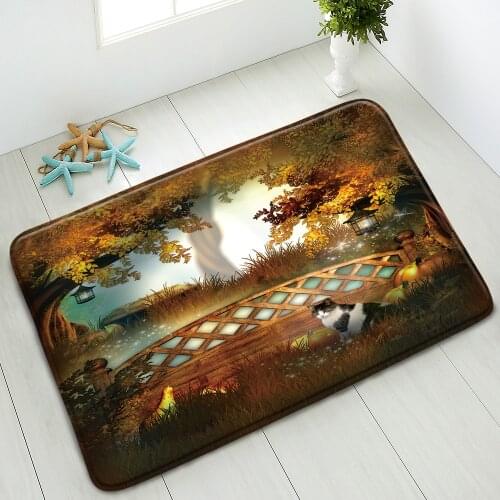 Halloween Non-Slip Bath Mat Cat Pumpkin Washable Home Carpet Kitchen Bedroom Doormat Flannel Absorbent Floor Pads Foot Mats