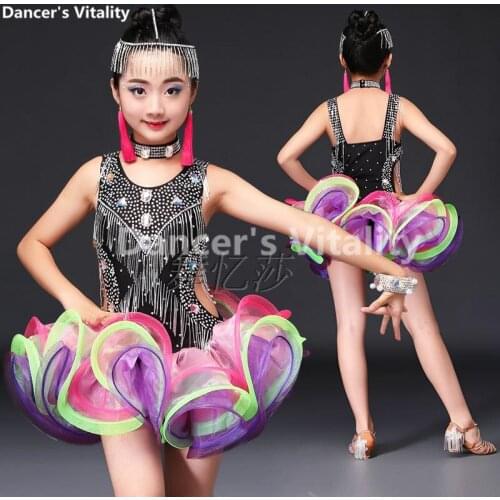 New 2017 Child Latin Dance Dresses Kids Ballroom Dance Costume Girl Modern Dance Dress Women Waltz Stage Dance Clothing