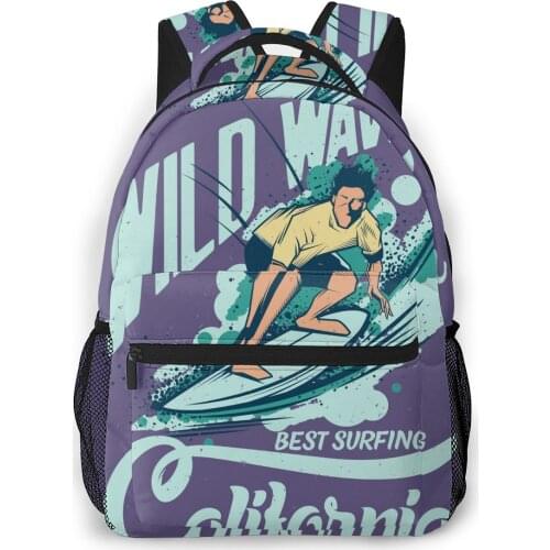 2021 New Style Backpack Boy Teenagers Nursery School bag Wild Wave California Poster back to school bag