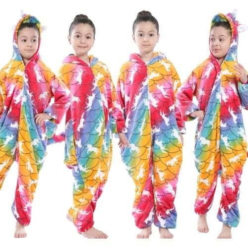 Girls Boys Unicornin Kigurumi Pajamas Unicorn Cartoon Animal Onesies Kids Sleepwear Stitch Jumpsuit Children Blanket Sleepers