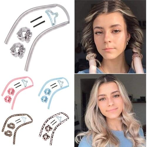Lazy curling irons Rubber rod sleeping curling irons Heatless Hair Curlers for Long Hair with Ties and Clips Hair Styling Kit