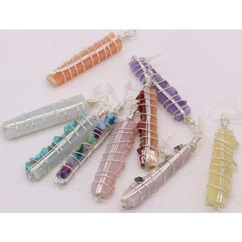 New Fashion Natural Stone Raw Ore Rose Quartzs Silvers Wire Pendant Reiki Turquoises Charms for DIY Necklace Jewelry Making Gift