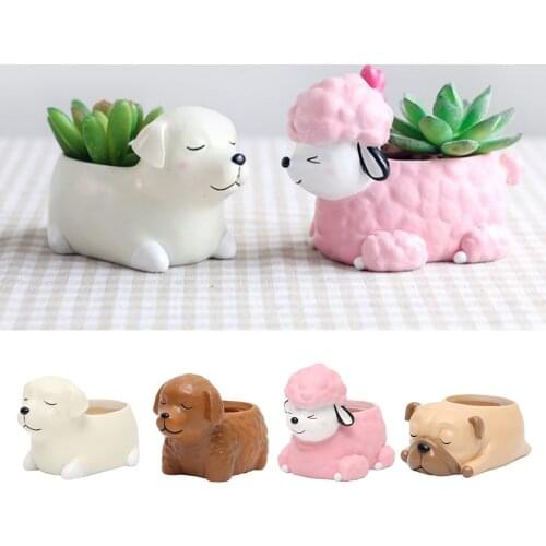 Resin Planter for Succulents Dog Mini Flowerpot Balcony Desk Mini Flower Pot Bonsai Flower Planter Ornament Decoration