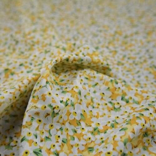Half Meter Spring Yellow Green Little Flower Elastic Chiffon Fabric For Dress Shirt Girl Garment Tissue No Transparent T1579